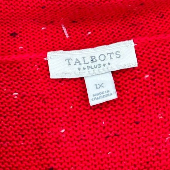 Talbots Plus Red speckled Sweater Womens size1X Cotton Blend zip collar - Picture 3 of 12